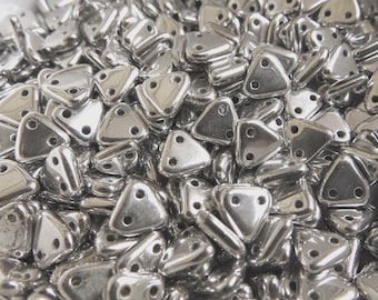 CzechMates™ Silver Triangle Beads: 2-hole, 6mm Czech Glass, 10 grams