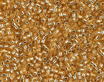 DB0042 Silver Lined Gold, Miyuki Delica Cylinder Seed beads, 7.6 grams, 2-inch tube