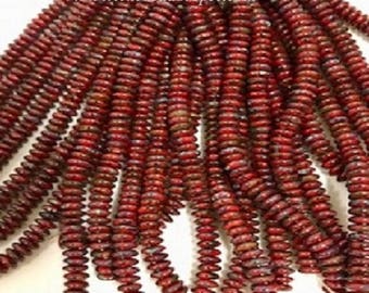 CzechMates LENTILS, Opaque RED PICASSO, 2 hole center drilled 6mm, 50 beads per strand