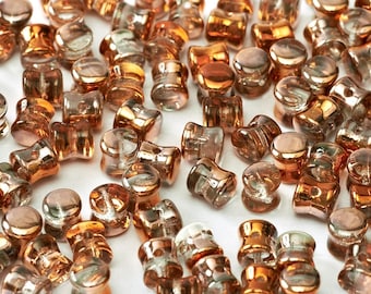PELLET CRYSTAL SUNSET Diabolo Beads, copper coating, Czech Glass 4x6mm, 50 pcs, clear hanging tube