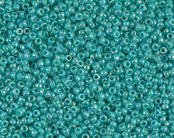 11-412 Opaque Turquoise Green MIYUKI 11/0 Seed Beads 10 grams, clear hanging 2.5 inch tube (approx 110 beads per gram)