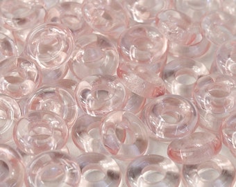 ROSALINE Pink Czech Glass Rings Donuts 10mm, 25 pcs, clear 3" hanging tube