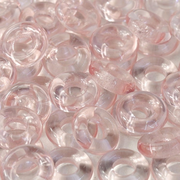 ROSALINE Pink Czech Glass Rings Donuts 10mm, 25 pcs, clear 3" hanging tube