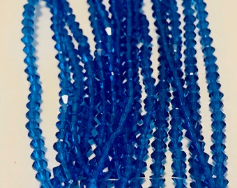 Presciosa Bicones, SAPPHIRE BLUE, 4mm, Crystal cut, CZ glass, 31 beads per strand