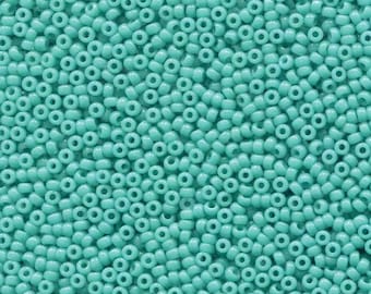 11-412 Opaque Turquoise Green MIYUKI 11/0 Seed Beads 10 grams, clear hanging 2.5 inch tube (approx 110 beads per gram)