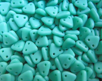CzechMates™ Matt Turquoise Triangle Beads: 2-hole, 6mm Czech Glass, 10 grams