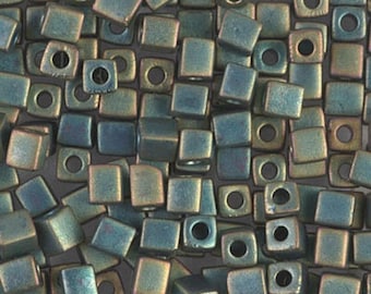 Square Beads, 3mm Miyuki Cube Beads - SB3-2008 Matte Metallic Patina Iris -18 grams
