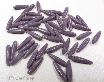 Preciosa Thorn™ Bead 5 x 16mm Opaque Violet Lilac, Thorn, Dagger, Spike one-hole, top vertical drilled beads, 25 pieces