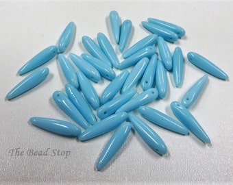 Preciosa Thorn™ Bead 5 x 16mm Turquoise Thorn, Dagger, Spike one hole side drilled beads, 25 pieces