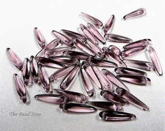 Preciosa Thorn™ Bead 5 x 16mm Amethyst Lilac Translucent, Thorn, Dagger, Spike, one hole, side drilled beads, 25 pieces