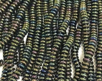 CzechMates LENTILS,Iris Green, 2 hole front drilled,  6mm, 50 beads per strand