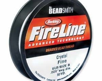 FIRELINE, Black, Crystal, Smoke, 50 - 125 Yard spool, 6 LB, BeadSmith, spool with hanging clip, Weaving Thread