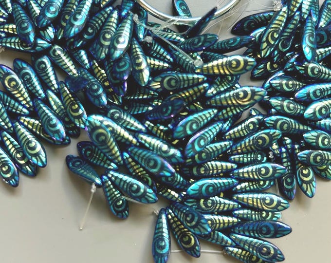 Featured listing image: DAGGERS 5X16mm LASER Shiny or Matt design assortment, 25 1-hole beads per strand (choose design from drop down)