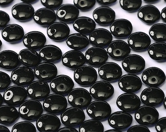 LENTIL Beads, Black, 6mm , One hole, top drilled, 50 pcs per strand