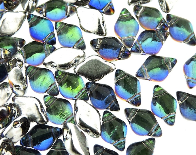 Featured listing image: GemDuo Czech Glass Beads: Backlit Petroleum, Blue, Green, Purple - 8x5mm (Approx 70)