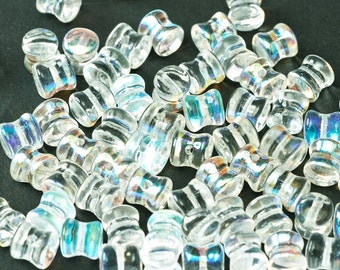 PELLET Crystal AB Diabolo Beads, AB coating, Czech Glass 4x6mm, 50 pcs