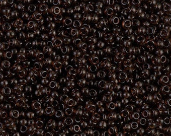 11-135 ROOTBEER Transparent Brown MIYUKI 11/0 Seed Beads 10 grams, clear hanging 2.5 inch tube (approx 110 beads per gram)