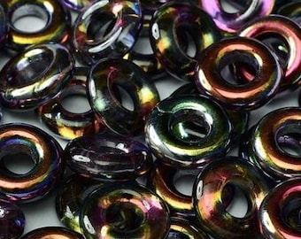 Magic PURPLE, 10mm, variations of Purple coated Czech Glass Rings Donuts, clear hanging tube.