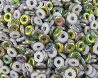 O bead® Vitrail Chalk White, Matted rings, 5 gr, Czech glass, (approx 160 beads)