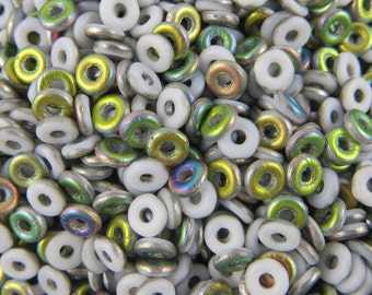 O bead® Vitrail Chalk White, Matted rings, 5 gr, Czech glass, approx 160 beads, 1.5 inch plastic hanging tube