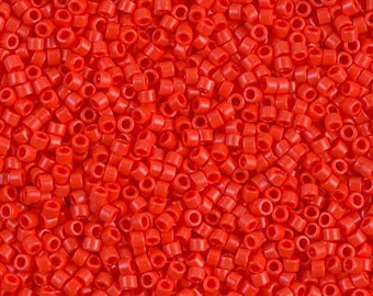 DB0727 Opaque Vermillion Red, Miyuki Delica Cylinder Seed beads, 7.6 grams, 2-inch tube