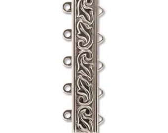 5 STRAND LOOP Clasp, Rhodium Plate Swirl Design, High Quality German made slide clasp, 31mm x 5.5mm, spring tongue mechanism