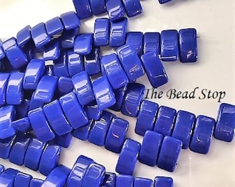 CARRIER bead, ROYAL BLUE, deep blue, czech glass, 9x17 mm, 2-hole side drilled, pillow beads, 15 beads per strand (1 unit)