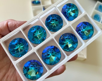 Swarovski 1201 27mm crystal faceted stone, AQUA Marine VITRAIL Light, foiled, 1 piece