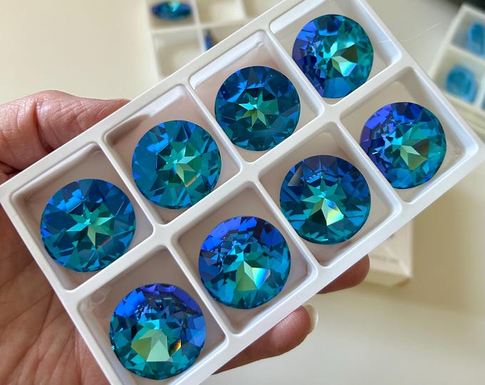 Featured listing image: Swarovski 1201 27mm crystal faceted stone, AQUA Marine VITRAIL Light, foiled, 1 piece