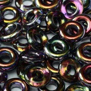 Magic PURPLE, 10mm, variations of Purple coated Czech Glass Rings Donuts, clear hanging tube.