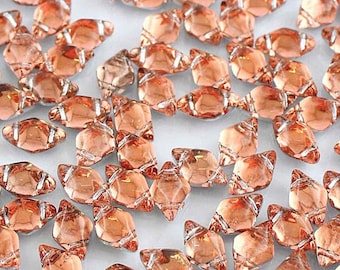 GEMDUO, BACKLIT PEACH, Orange, Peach Tint, Silver backing, 8x5mm, Matubo, 10 grams (approx 70 beads)