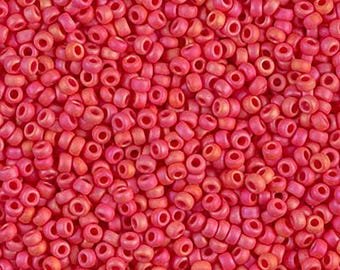 Miyuki 407FR OP Vermillion AB Japanese Glass Beads, 10 grams
