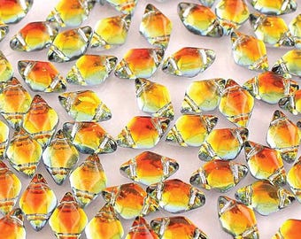 GEMDUO, BACKLIT TEQUILA, Yellow, Orange Tint mix, Silver backing, 8x5mm, Matubo, 10 grams (approx 75 beads), clear 2.5" tube
