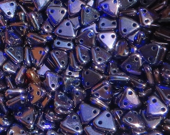 COBALT-VEGA TRIANGLE CzechMates, 6mm 2-hole Beads, Czech Glass, 8 gram tube, approx 75-80 beads, with a hanging top