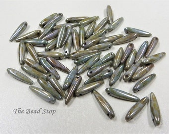 Preciosa Thorn Beads 5x16mm Picasso Blue Luster Czech Glass (25 pcs)