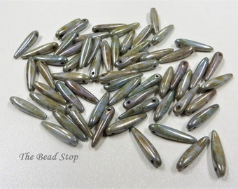 Preciosa Thorn™ Bead 5 x 16mm Chalk White Blue Luster Thorn, Dagger, Spike one hole side drilled beads, 25 pieces