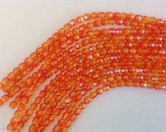 6mm FIRE OPAL fire polish Czech beads, Cut Glass Beads, 7 inch Strands, approximately 30 beads
