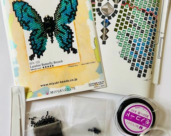 LAZULINE BUTTERFLY Brooch Miyuki Bead Jewelry Kit