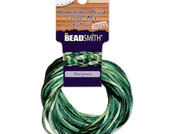 Rattail Silk Cord 2mm EVERGREEN - 4 colors, 12 yards (3 yards each color)