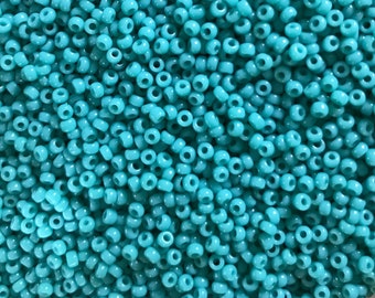 11-2470 OP Turquoise Green LUSTER MIYUKI 11/0 Seed Beads 10 grams, clear hanging 2.5 inch tube (approx 110 beads per gram)