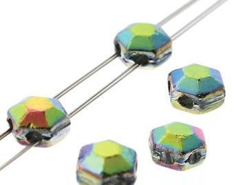 HONEYCOMB JET VITRAIL Jewel Chiseled, Multicolored 6mm Czech pressed glass, 30 beads per strand