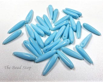 Preciosa Thorn™ Bead 5 x 16mm Opaque Turquoise Thorn, Dagger, Spike one hole side drilled beads, 25 pieces