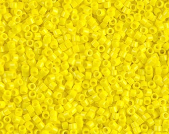 DB721 11/0 Delica Miyuki Cylinder beads, OPAQUE YELLOW, 8 grams,shiny coating, 2" clear hanging tube