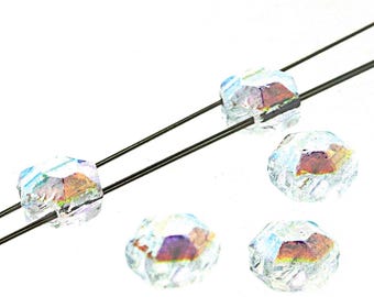 HONEYCOMB CRYSTAL AB full Jewel Chiseled, Multicolored 6mm Czech pressed glass, 30 beads per strand