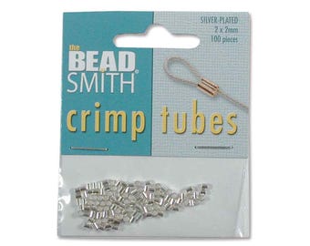 TUBE CRIMPS, The BeadSmith, Silver Plate 2x2mm 200 pcs (100 pcs per card)