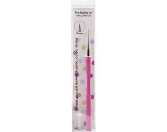 TULIP® PINK Fine Beading Awl with cushion grip, includes safty cover, clear hanging package