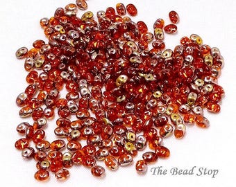 SuperDuo Bead, Hyacinth Orange Capri Gold Crystal , 2 x 5mm, 8 grams, hanging 2 inch tube