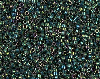 DB0027 Metallic Green Iris, Miyuki Delica Cylinder Seed beads, 7.6 grams, 2-inch tube