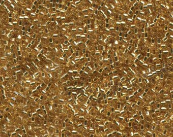 DB-0042 Silver Lined Gold, Miyuki Delica Cylinder Seed beads, 7.6 grams, 2-inch tube