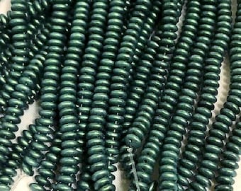 CzechMates Lentils, Metallic Suede Green, 2-hole center drilled, 6mm, 50 beads per strand